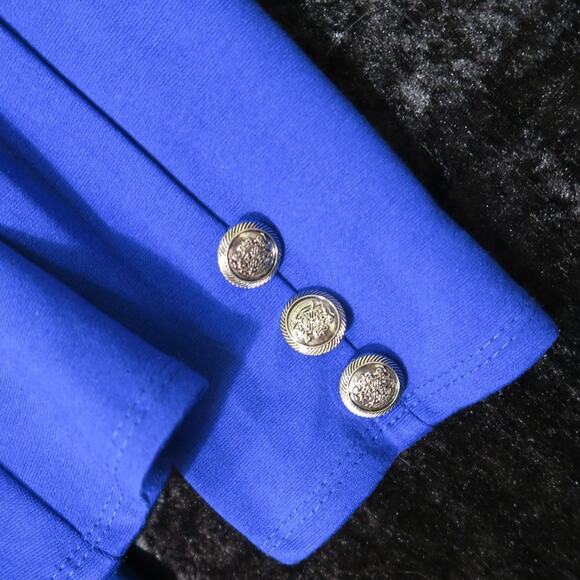 Royal Blue Shoulder Pad Double Notch Lapel Peplum Blazer Sz S Hybrid & Company - Picture 2 of 12